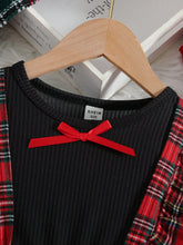 1pc Girl Santa Dress, Red Plaid Patchwork & White Shirt Design, Suspender Skirt, Suitable For Christmas Party, Autumn